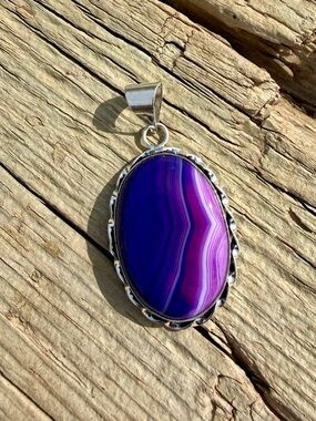 Purple Agate Oval Pendant Necklace